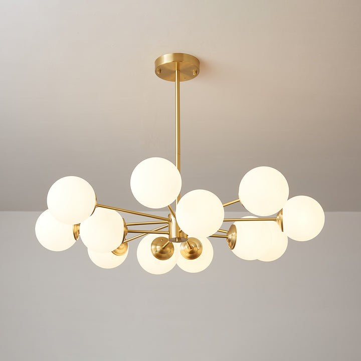 Brass and Frosted Glass Orb LED Chandelier