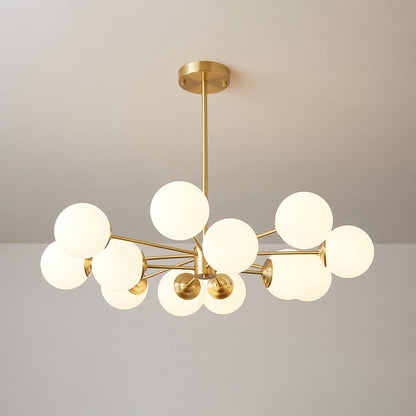 Brass and Frosted Glass Orb LED Chandelier