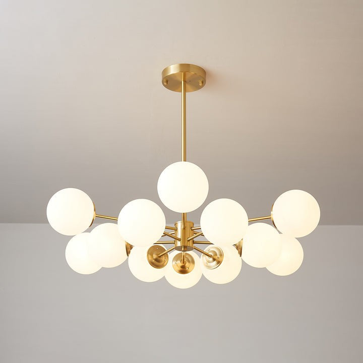Brass and Frosted Glass Orb LED Chandelier