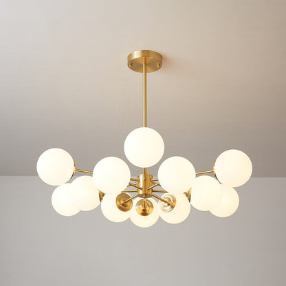 Brass and Frosted Glass Orb LED Chandelier