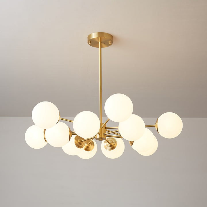 Brass and Frosted Glass Orb LED Chandelier