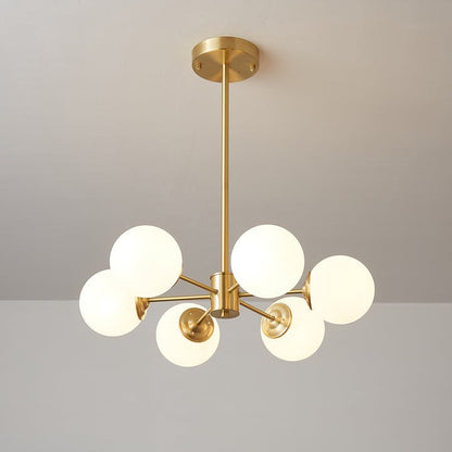 Brass and Frosted Glass Orb LED Chandelier