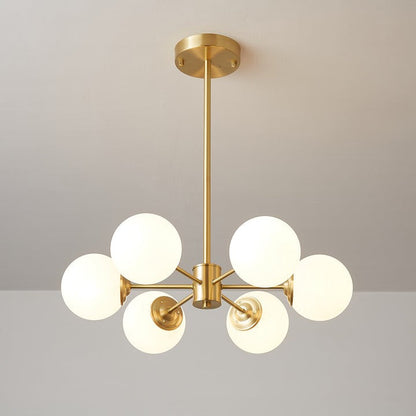 Brass and Frosted Glass Orb LED Chandelier