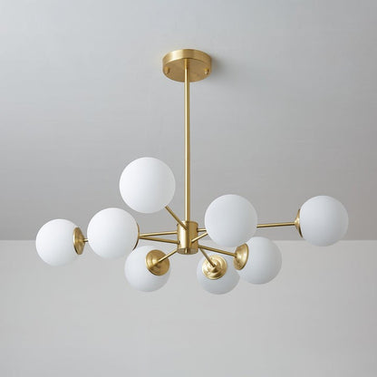 Brass and Frosted Glass Orb LED Chandelier