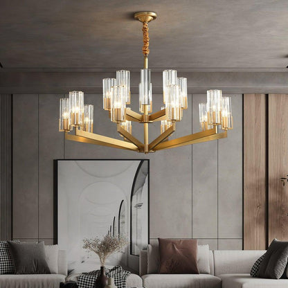 Brass and Glass Multi-Arm Ceiling Chandelier