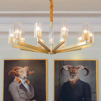 Brass and Glass Multi-Arm Ceiling Chandelier
