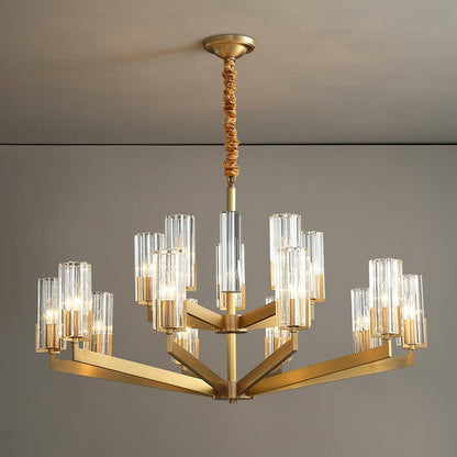 Brass and Glass Multi-Arm Ceiling Chandelier