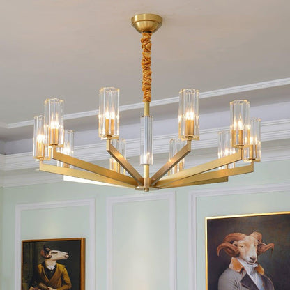 Brass and Glass Multi-Arm Ceiling Chandelier
