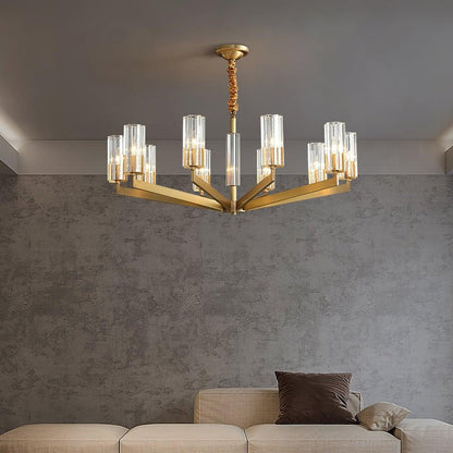 Brass and Glass Multi-Arm Ceiling Chandelier