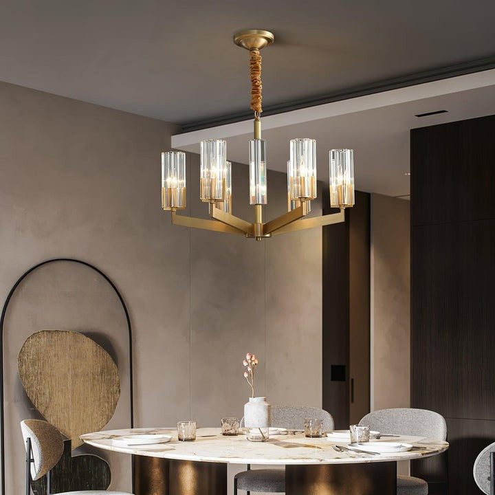 Brass and Glass Multi-Arm Ceiling Chandelier