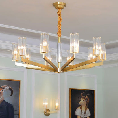 Brass and Glass Multi-Arm Ceiling Chandelier