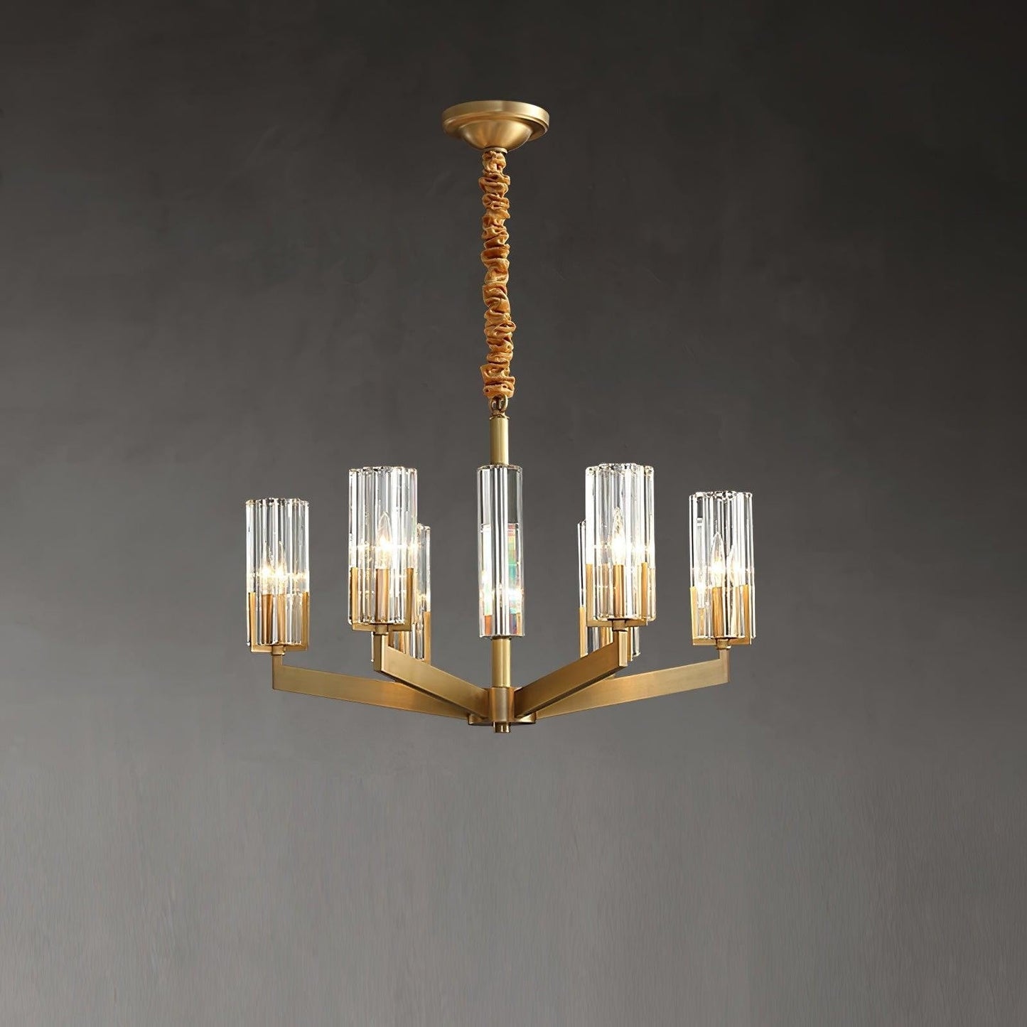 Brass and Glass Multi-Arm Ceiling Chandelier