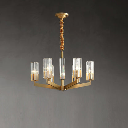 Brass and Glass Multi-Arm Ceiling Chandelier