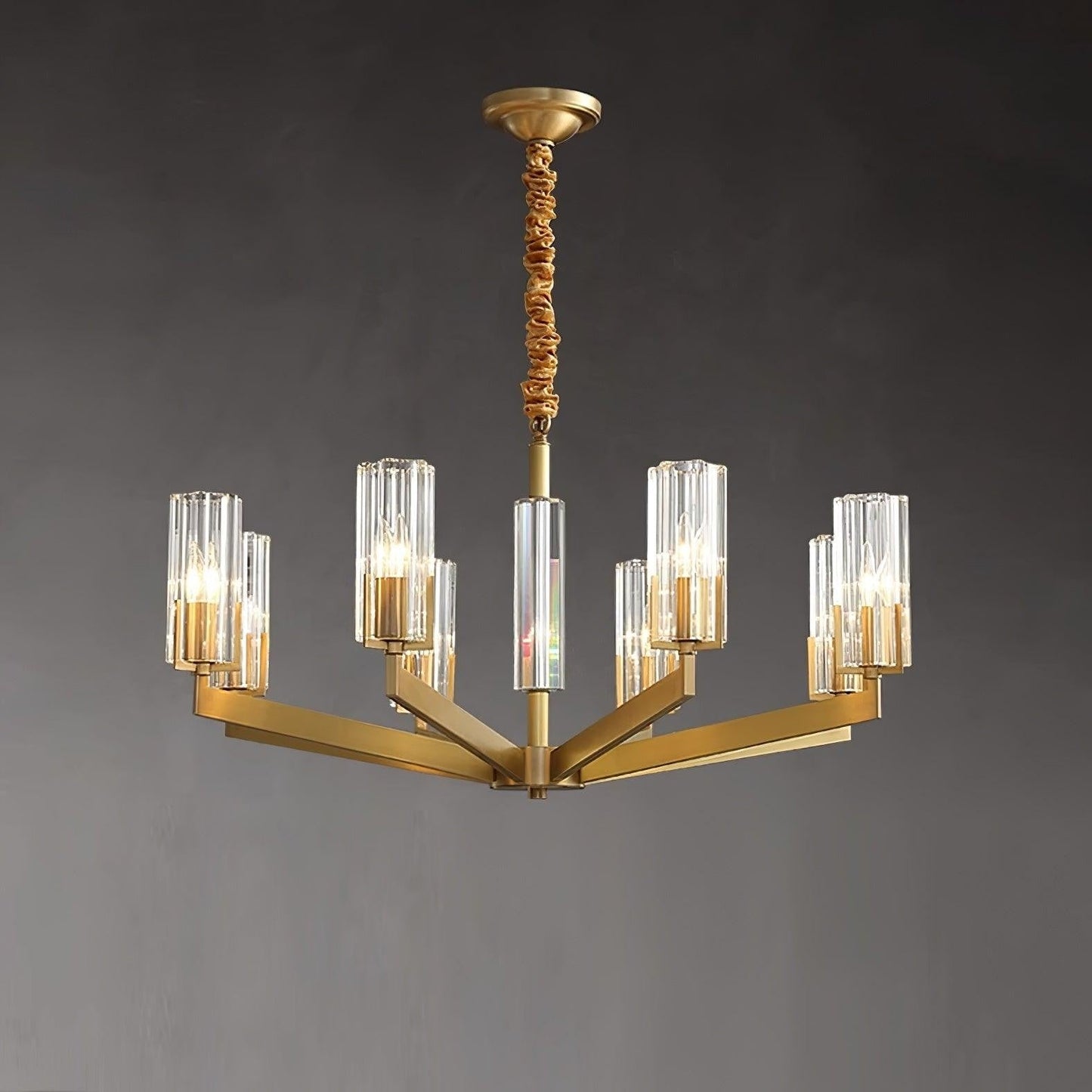Brass and Glass Multi-Arm Ceiling Chandelier