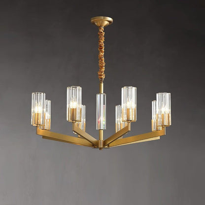 Brass and Glass Multi-Arm Ceiling Chandelier