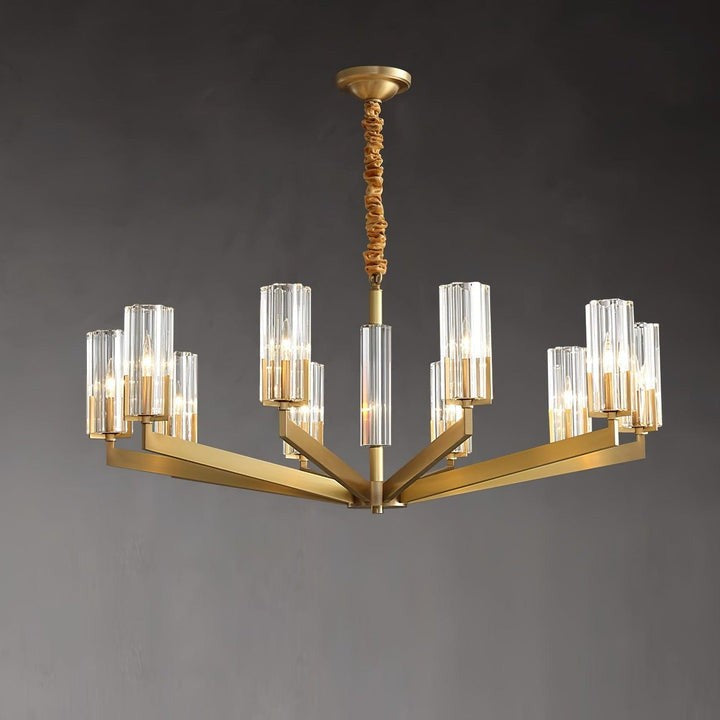 Brass and Glass Multi-Arm Ceiling Chandelier