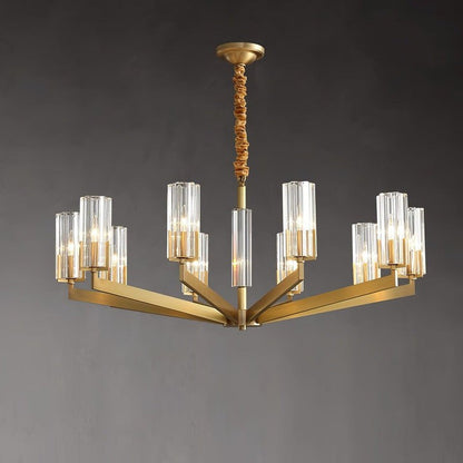 Brass and Glass Multi-Arm Ceiling Chandelier