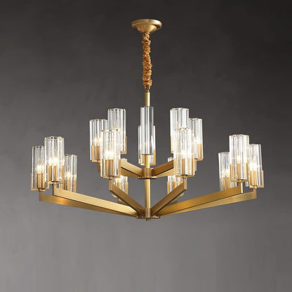 Brass and Glass Multi-Arm Ceiling Chandelier