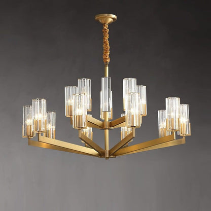 Brass and Glass Multi-Arm Ceiling Chandelier