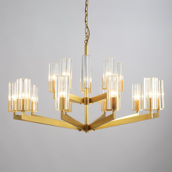Brass and Glass Multi-Arm Ceiling Chandelier