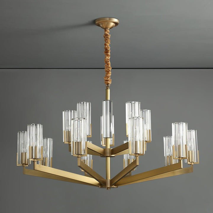 Brass and Glass Multi-Arm Ceiling Chandelier