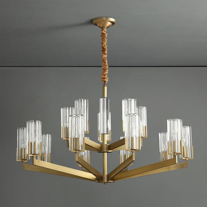 Brass and Glass Multi-Arm Ceiling Chandelier