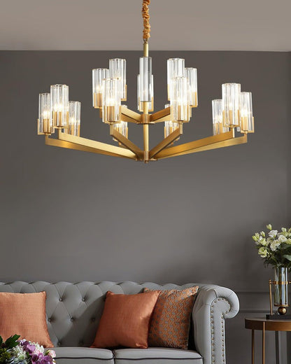 Brass and Glass Multi-Arm Ceiling Chandelier
