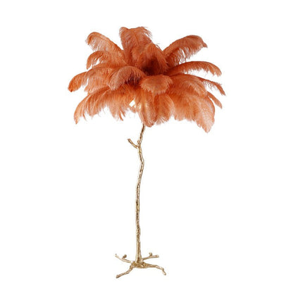 Brass and Ostrich Feather Luxury Floor Lamp