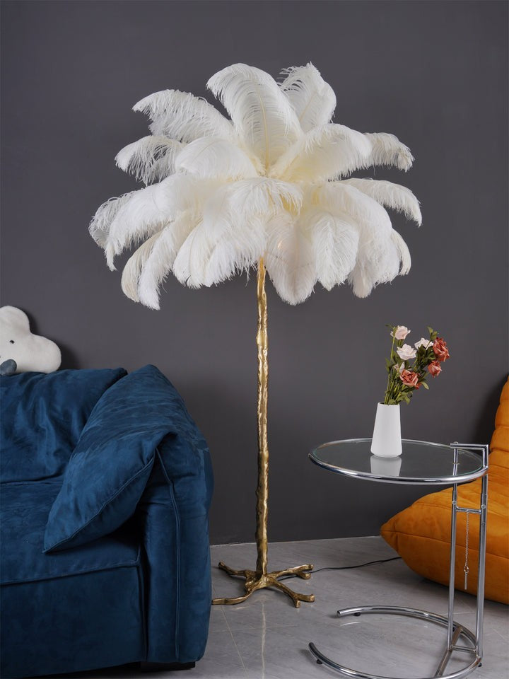 Brass and Ostrich Feather Luxury Floor Lamp