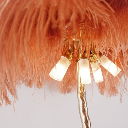 Brass and Ostrich Feather Luxury Floor Lamp
