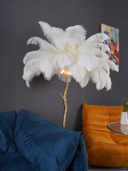 Brass and Ostrich Feather Luxury Floor Lamp