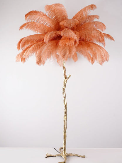Brass and Ostrich Feather Luxury Floor Lamp