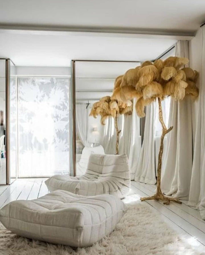 Brass and Ostrich Feather Luxury Floor Lamp