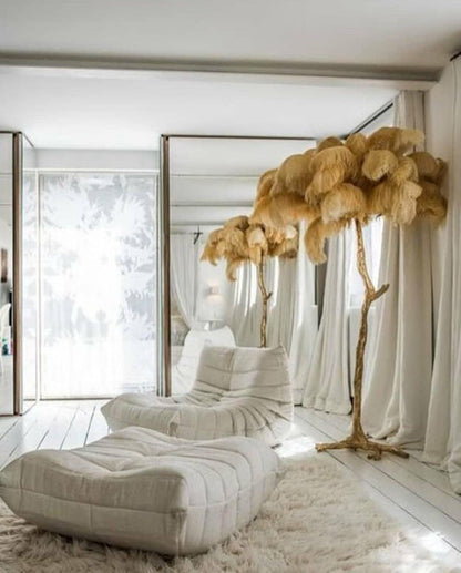 Brass and Ostrich Feather Luxury Floor Lamp