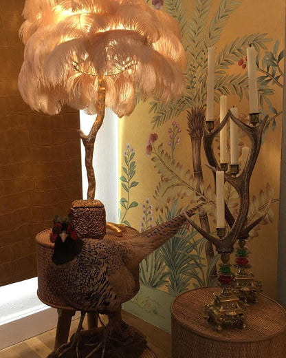 Brass and Ostrich Feather Luxury Floor Lamp