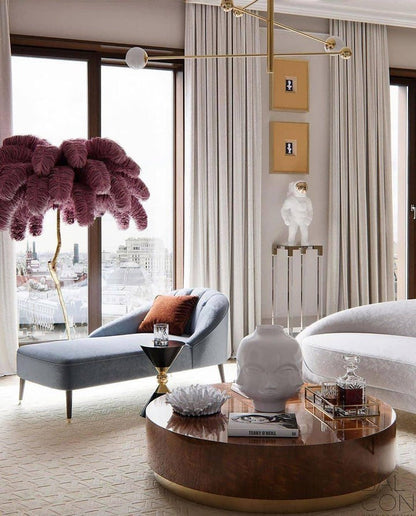 Brass and Ostrich Feather Luxury Floor Lamp