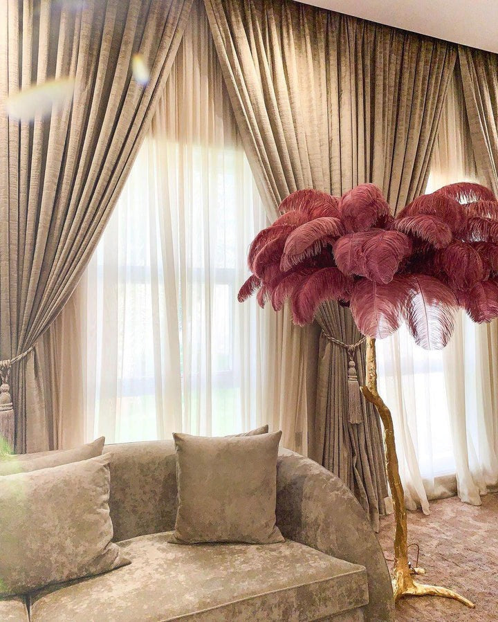 Brass and Ostrich Feather Luxury Floor Lamp