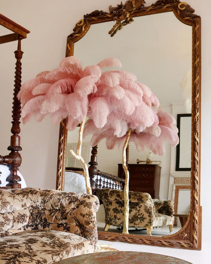 Brass and Ostrich Feather Luxury Floor Lamp