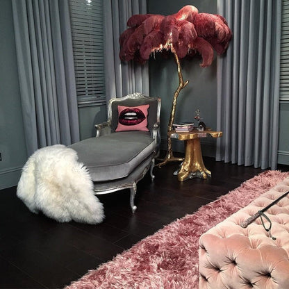 Brass and Ostrich Feather Luxury Floor Lamp