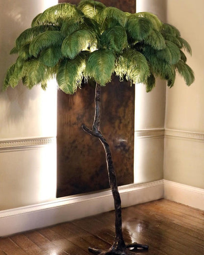 Brass and Ostrich Feather Luxury Floor Lamp