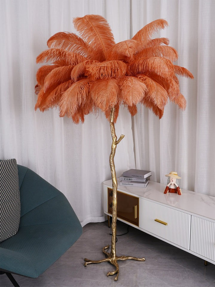 Brass and Ostrich Feather Luxury Floor Lamp