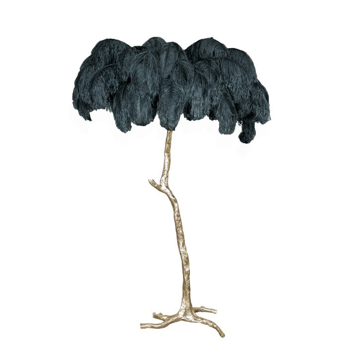 Brass and Ostrich Feather Luxury Floor Lamp