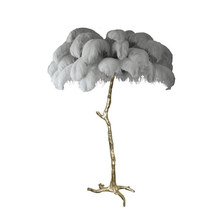 Brass and Ostrich Feather Luxury Floor Lamp