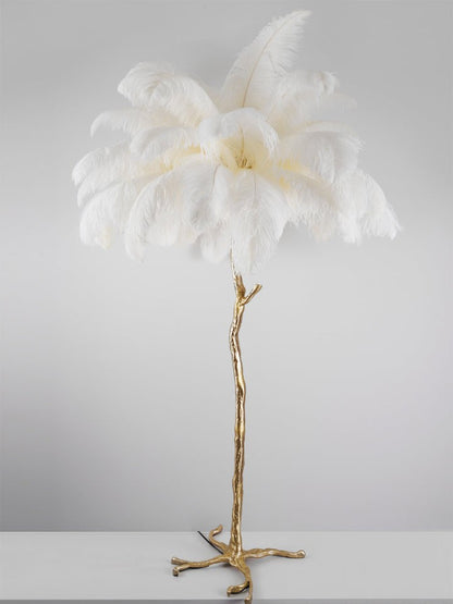 Brass and Ostrich Feather Luxury Floor Lamp