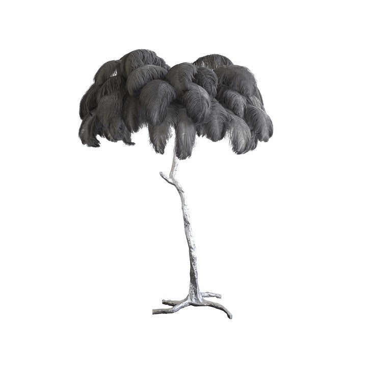 Brass and Ostrich Feather Luxury Floor Lamp