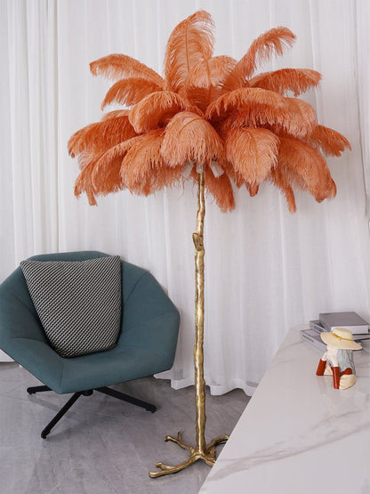 Brass and Ostrich Feather Luxury Floor Lamp