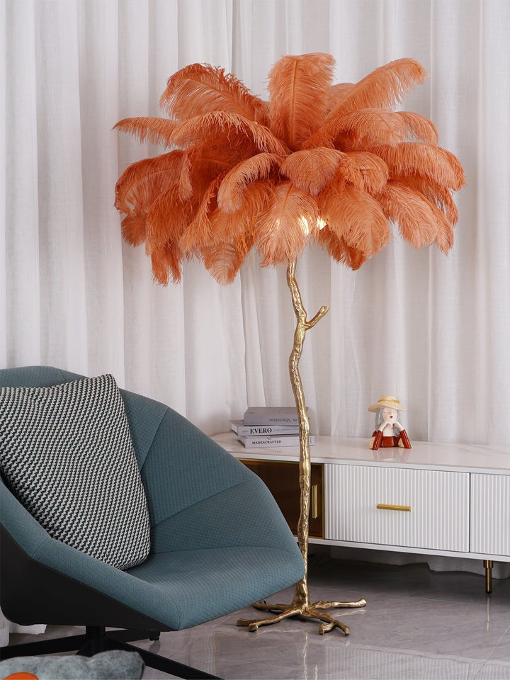 Brass and Ostrich Feather Luxury Floor Lamp
