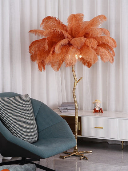 Brass and Ostrich Feather Luxury Floor Lamp