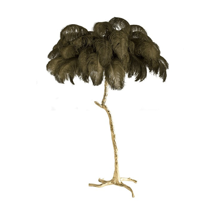 Brass and Ostrich Feather Luxury Floor Lamp