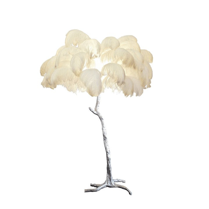 Brass and Ostrich Feather Luxury Floor Lamp